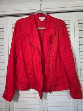 Cynthia Rowley Asymmetrical Linen Jacket Womens Size L Bright Orange / Coral